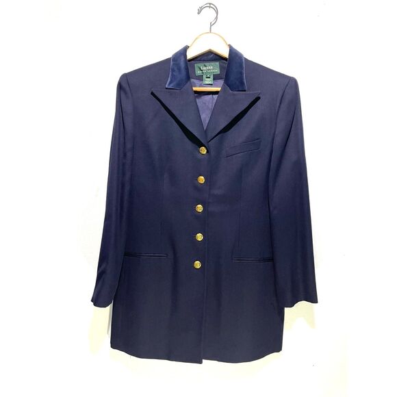 Lauren Ralph Lauren wool blazer jacket blue gold button velvet collar women 14